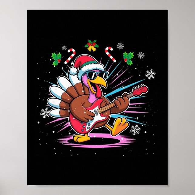 Funny Thanksgiving Santa Hat Turkey Rock Star Play Poster (Vorne)
