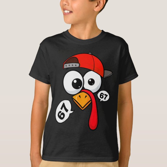 Funny Thanksgiving Turkey Face 67 Six Seven Boy Me T-Shirt (Vorderseite)
