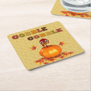 Funny Thanksgiving Turkey in Pumpkin Paper Coaster Rechteckiger Pappuntersetzer