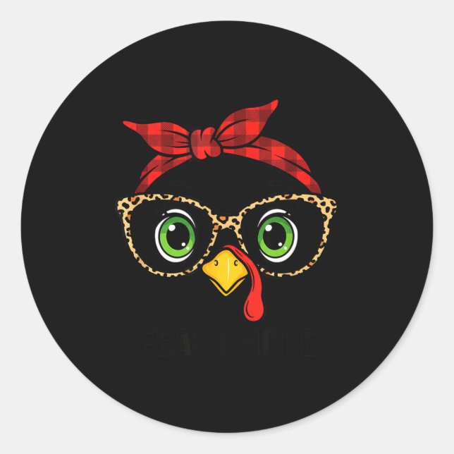 Funny Thanksgiving Turkey, Leopard Gles &amp; Buff Runder Aufkleber (Vorderseite)