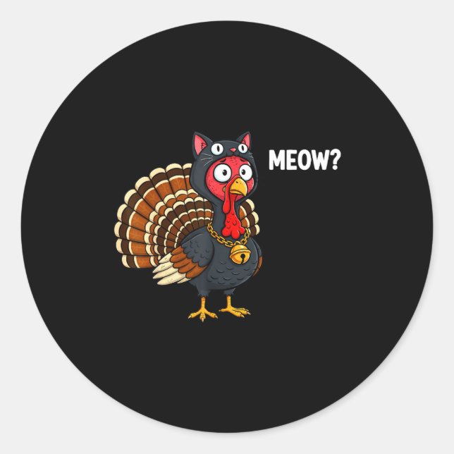 Funny Thanksgiving Turkey Meow Cat Disguise Men Wo Runder Aufkleber (Vorderseite)