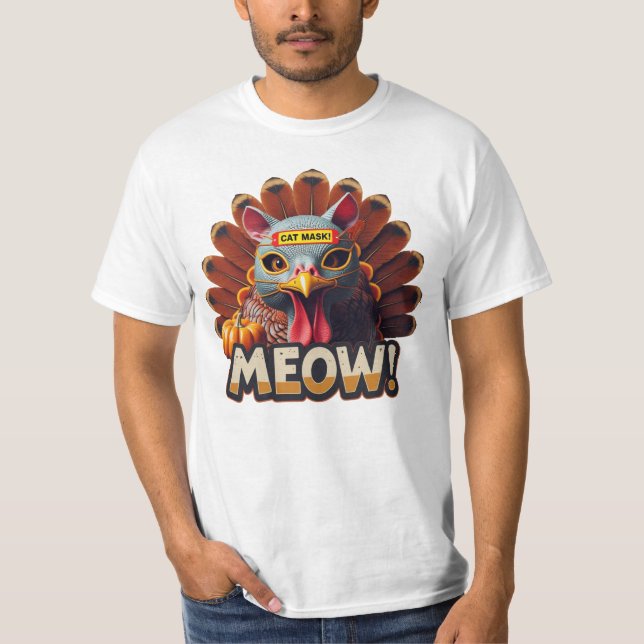 Funny Thanksgiving Turkey Meow  T-Shirt (Vorderseite)