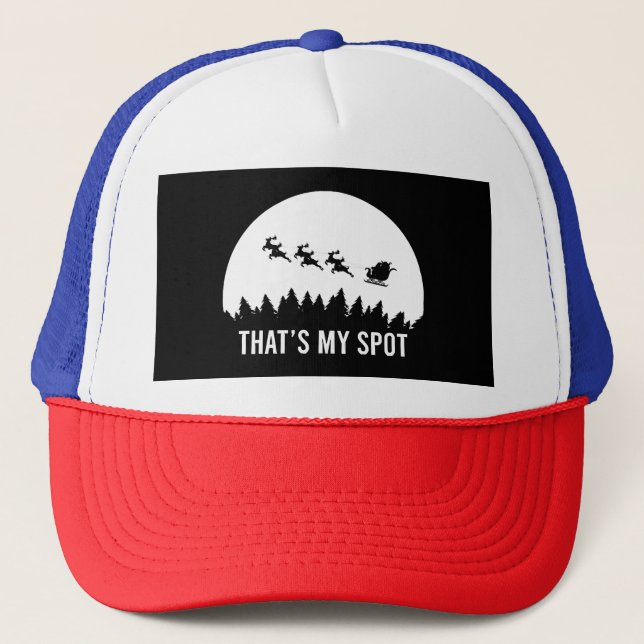 Funny That's My Spot Xmas Session, Santa on Sleigh Truckerkappe (Vorderseite)