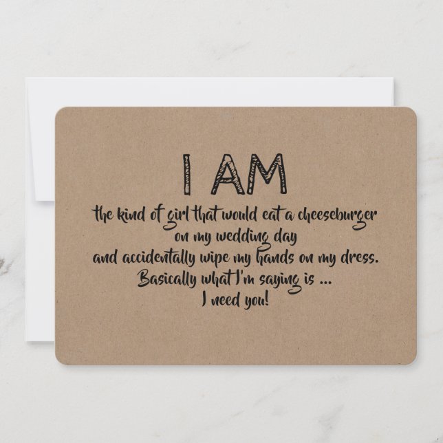 Funny the Art of Girl Bridesmaid Vorschlag Card Einladung (Vorderseite)