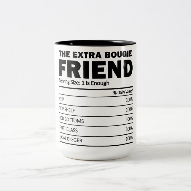 Funny the Extra Bougie Friend Nutrition Fakten Zweifarbige Tasse (Mittel)