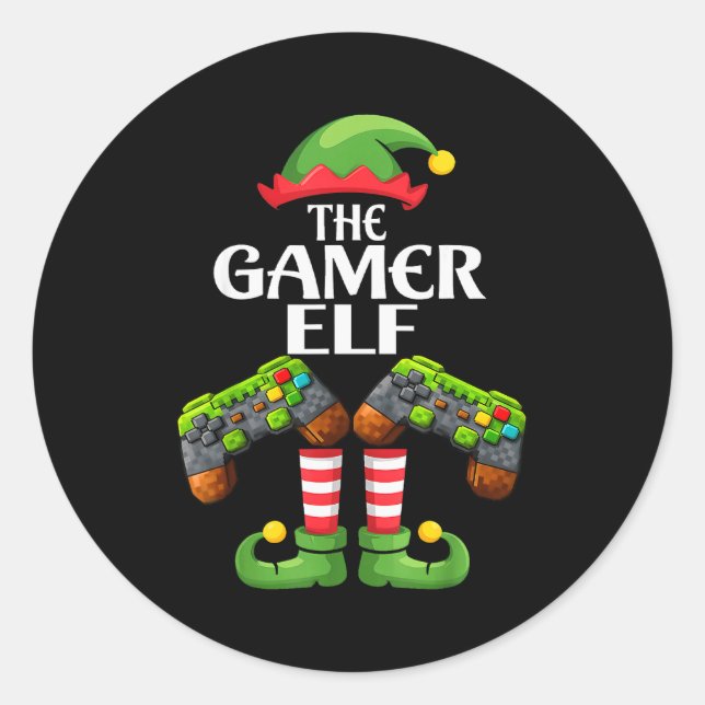 Funny The Gamer Elf Christmas Gamer Boy Kids  Runder Aufkleber (Vorderseite)