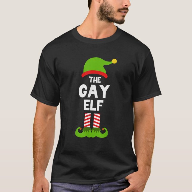 Funny The Gay Elf Christmas Family Party Pajama  T-Shirt (Vorderseite)