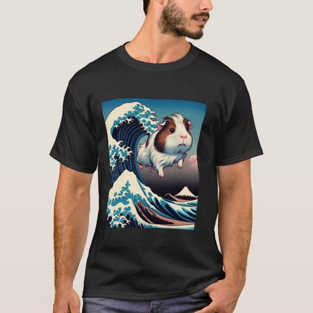 Funny The Great Wave of Guinea Pig Japanisch Anime T-Shirt (Vorderseite)