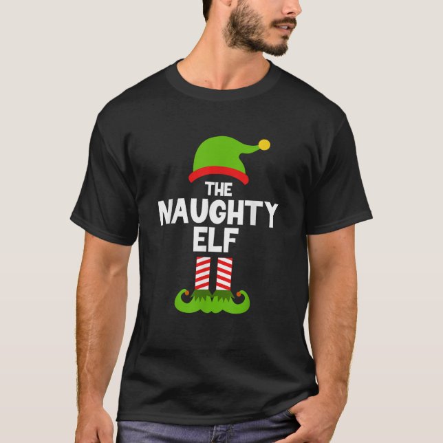 Funny The Naughty Elf Christmas Family Party Pajam T-Shirt (Vorderseite)
