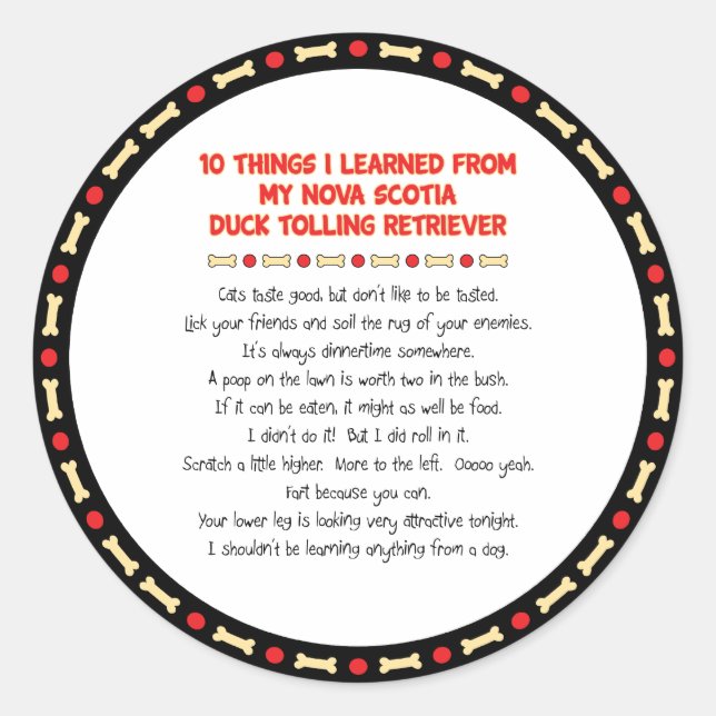 Funny Things gelernt von Nova Scotia Duck Toller Runder Aufkleber (Vorderseite)
