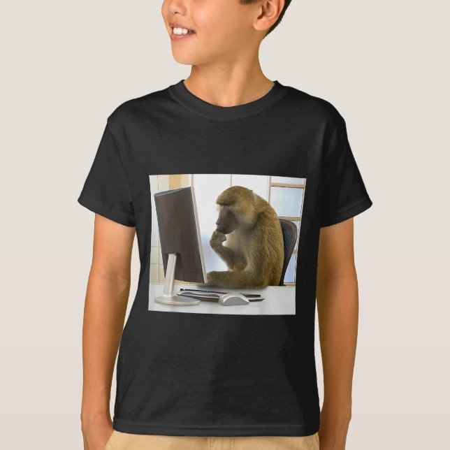 Funny Thinking Monkey Meme Office Curious Ape Brai T-Shirt (Vorderseite)