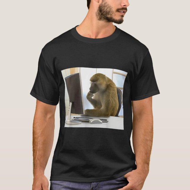 Funny Thinking Monkey Meme Office Curious Ape Brai T-Shirt (Vorderseite)
