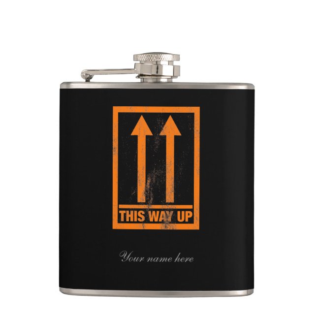 Funny "This way up sign" Flachmann (Vorderseite)