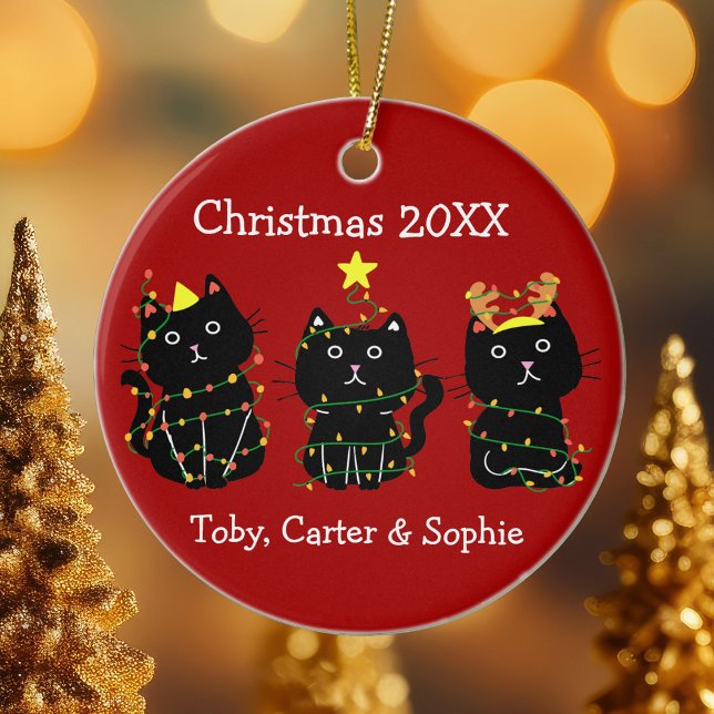 Funny Three Cats Weihnachtslichter Individuelle Na Keramik Ornament (Von Creator hochgeladen)