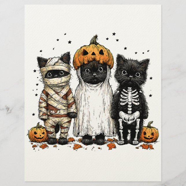 Funny Three Halloween Cats Briefbogen (Vorderseite)