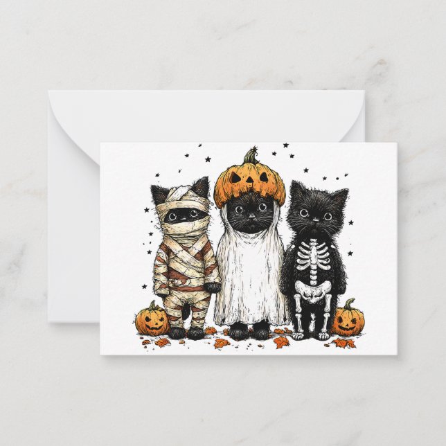 Funny Three Halloween Cats Mitteilungskarte (Vorderseite)
