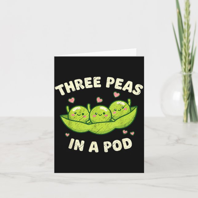 Funny Three Peas In A D Cute Kawaii  Karte (Vorderseite)