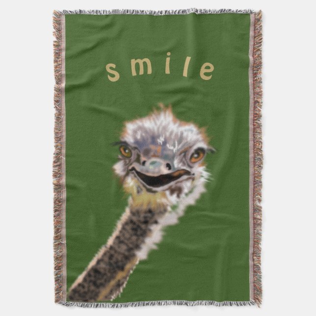 Funny Throw Blanket Happy Ostrich Smile Decke (Vorderseite Vertikal)