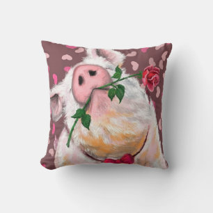 Funny Throw Kissen Gentleman Pig mit Rose