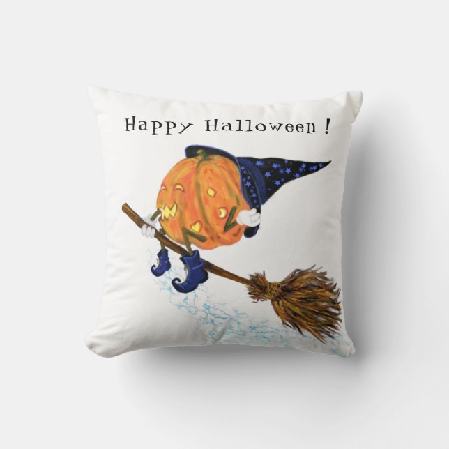 Funny Throw Kissen Halloween Hexenkürbis Flying (Vorderseite)