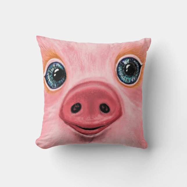 Funny Throw Kissen Pink Baby Pig - Lächeln (Vorderseite)