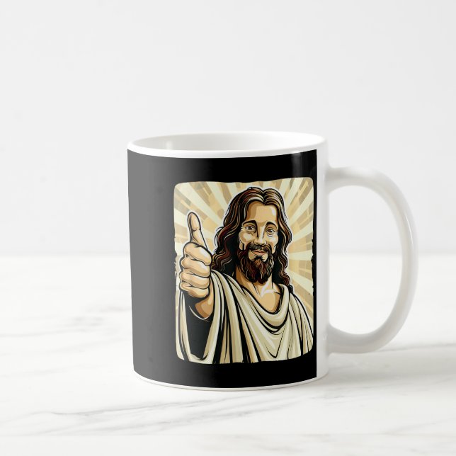 Funny Thumb Up With Jesus Christ Costume  Kaffeetasse (Rechts)