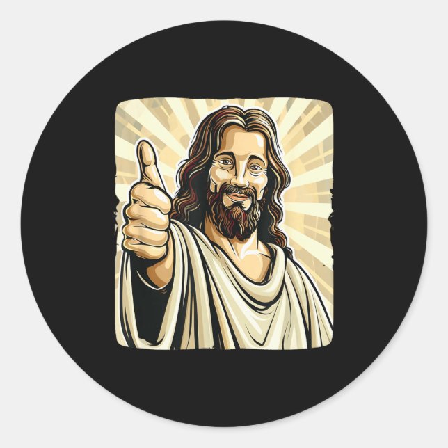 Funny Thumb Up With Jesus Christ Costume  Runder Aufkleber (Vorderseite)