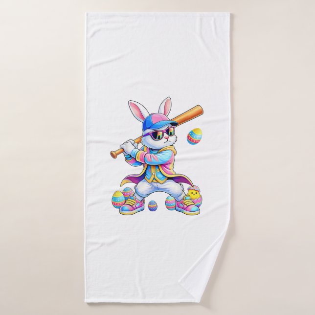 Funny Tie Dye Rabbit Baseball Easter Bunny Men Boy Badehandtuch (Badehandtuch)