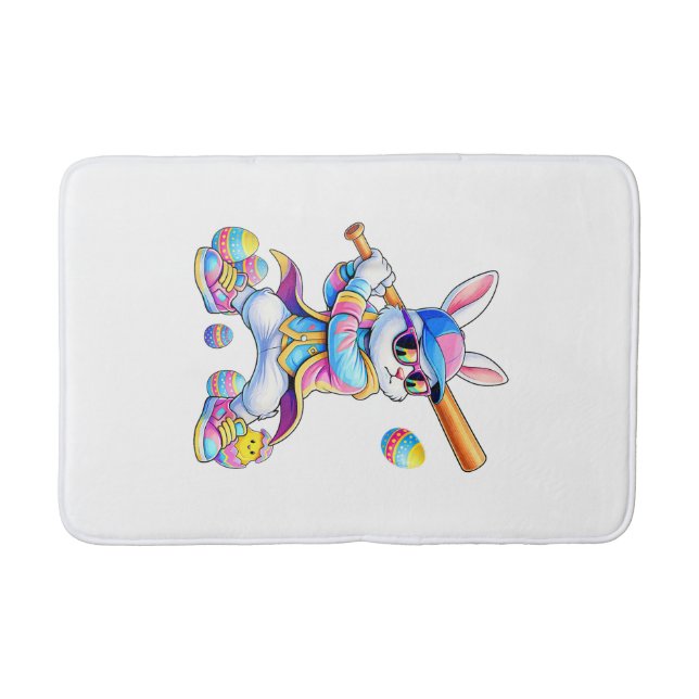 Funny Tie Dye Rabbit Baseball Easter Bunny Men Boy Badematte (Vorderseite)