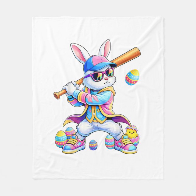 Funny Tie Dye Rabbit Baseball Easter Bunny Men Boy Fleecedecke (Vorderseite)
