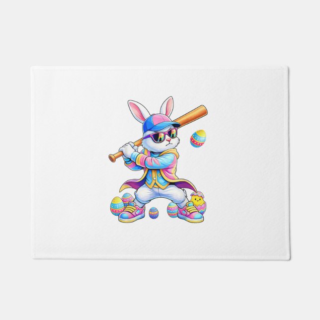 Funny Tie Dye Rabbit Baseball Easter Bunny Men Boy Fußmatte (Vorderseite)