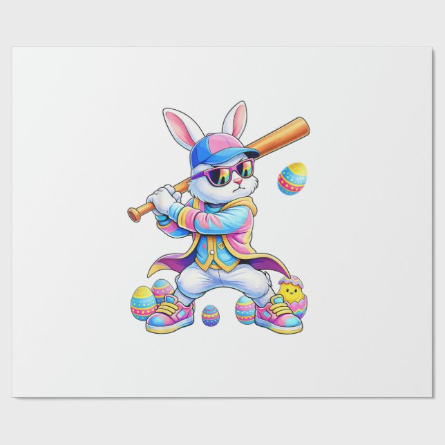 Funny Tie Dye Rabbit Baseball Easter Bunny Men Boy Geschenkpapier (Flach)