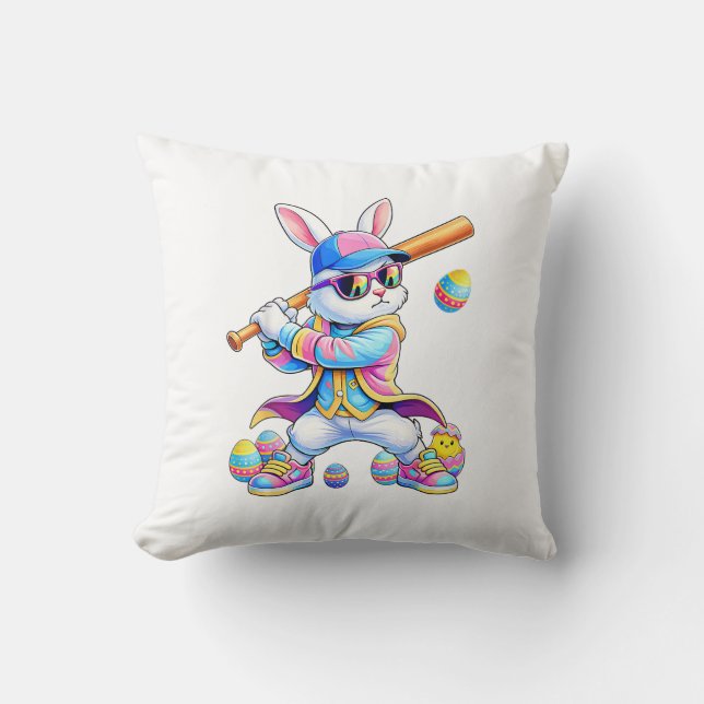 Funny Tie Dye Rabbit Baseball Easter Bunny Men Boy Kissen (Vorderseite)
