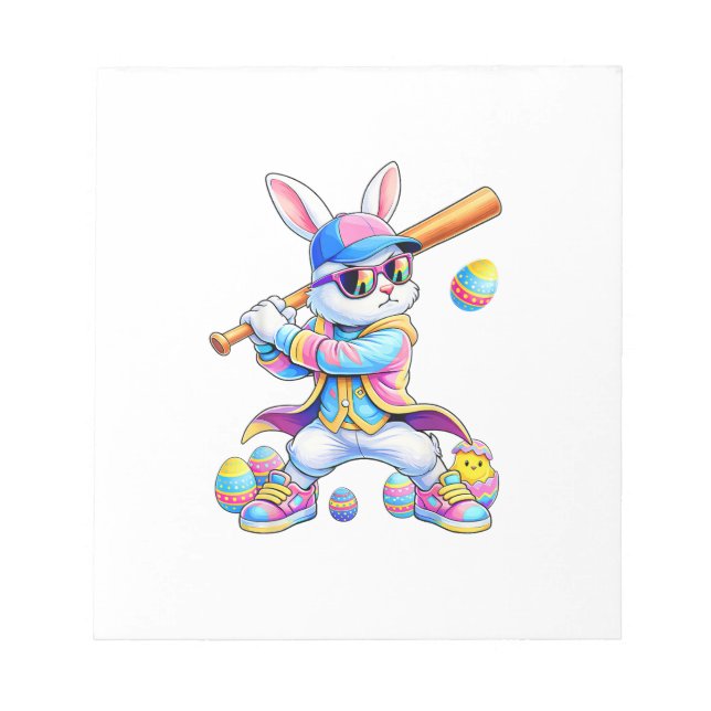 Funny Tie Dye Rabbit Baseball Easter Bunny Men Boy Notizblock (Vorderseite)