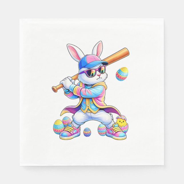 Funny Tie Dye Rabbit Baseball Easter Bunny Men Boy Serviette (Vorderseite)