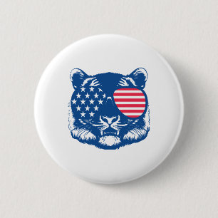 Funny Tiger American Flag Zoo Animal Patriotic 4. Button