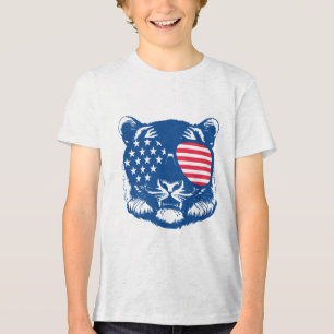 Funny Tiger American Flag Zoo Animal Patriotic 4. Tri-Blend Shirt