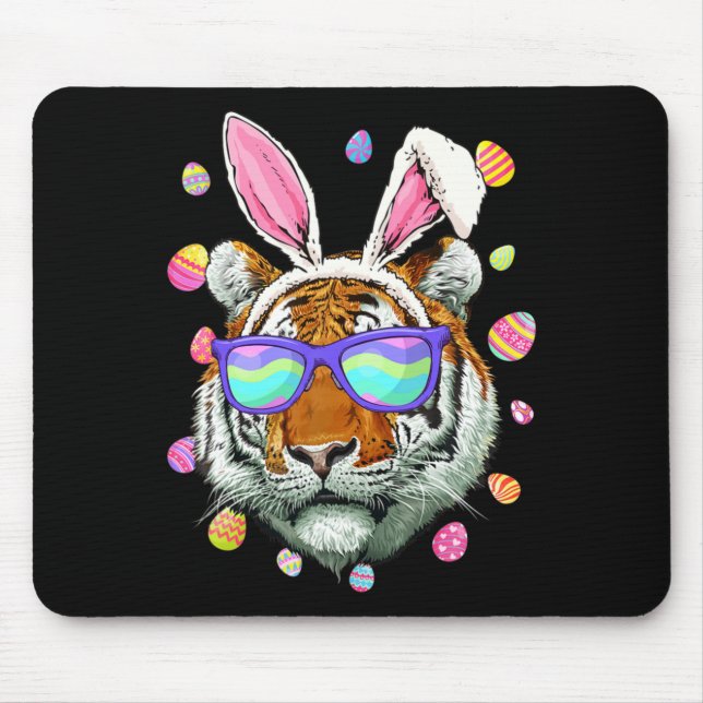 Funny Tiger Bunny Ears Costume Happy Easter Day Fa Mousepad (Vorne)