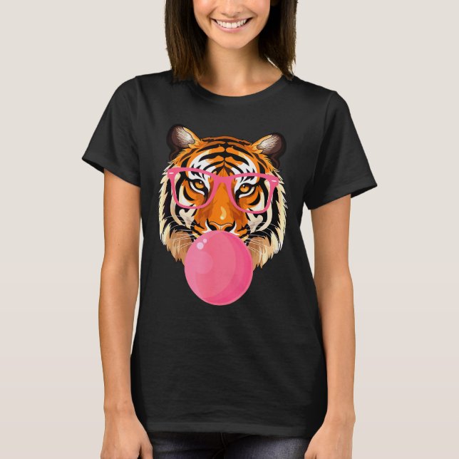 Funny Tiger Gles Blowing Bubble Gum Cute Tiger Fac T-Shirt (Vorderseite)
