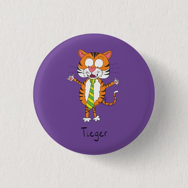 Funny Tiger in einer Krawatte Cartoon Kinder Button (Vorderseite)