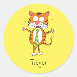 Funny Tiger in einer Krawatte Cartoon Kinder Runder Aufkleber