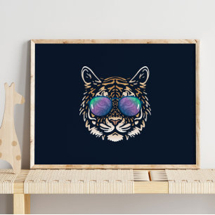 Funny Tiger Mit Sonnenbrille Mauer drucken Poster