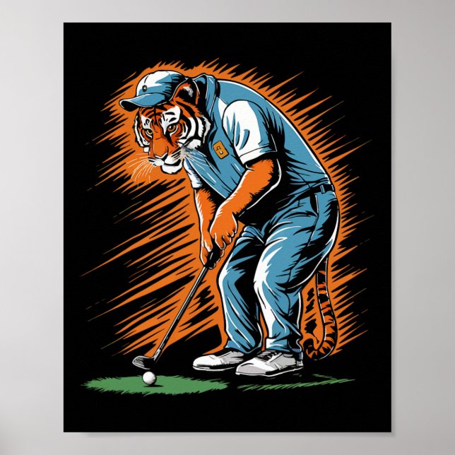 Funny Tiger Playing Golf Funny Animal Golfer Tiger Poster (Vorne)