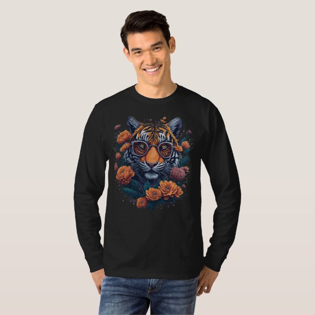 Funny Tiger und Sonnenbrille T-Shirt (Vorne ganz)