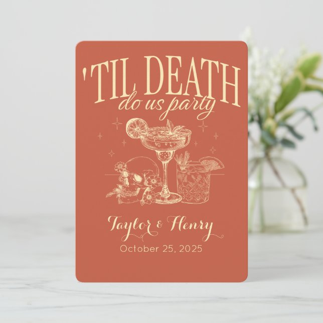 Funny Till Death Do us Party Hochzeitseinladungen Einladung (Stehend Vorderseite)