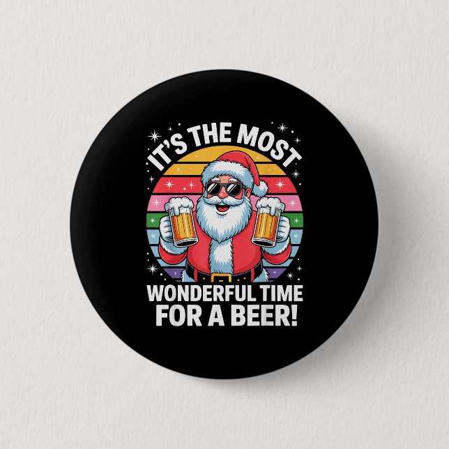 Funny Time For A Beer Santa Christmas  Button (Vorderseite)