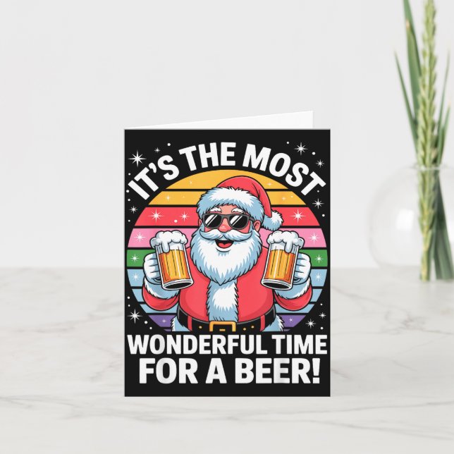 Funny Time For A Beer Santa Christmas  Karte (Vorderseite)