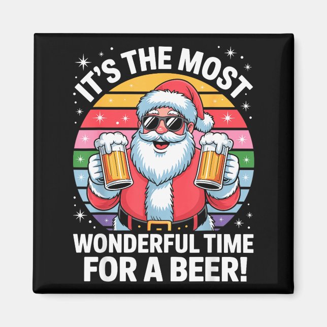 Funny Time For A Beer Santa Christmas  Magnet (Vorne)