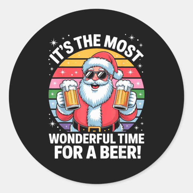 Funny Time For A Beer Santa Christmas  Runder Aufkleber (Vorderseite)