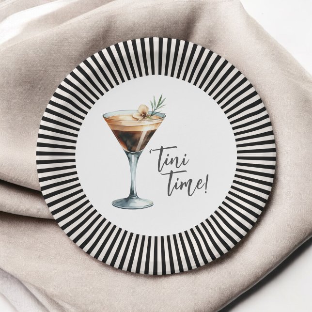 Funny 'Tini Time Espresso Martini Cocktail Party Pappteller (Plates available in 7-inch and 9-inch diameter sizes.)